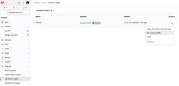 screenshot of the terraform state page