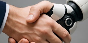an image of a human and robot shaking hands